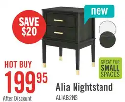 The Brick Alia Bedside 2-Drawer Nightstand with Gold Accent, 18W x 25.75H - Black offer