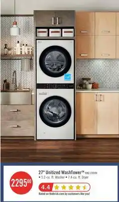 The Brick LG 5.2 Washer/7.4 Dryer Cu. Ft. Front-Load High-Efficiency Washtower - White - WKE100HWA offer