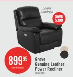 The Brick Grove 36 Genuine Leather Power Reclining Chair with Adjustable Headrest - Black offer