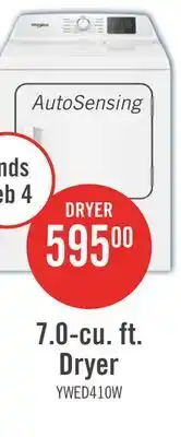 The Brick Whirlpool 29 7.0 Cu. Ft. Electric Dryer with AutoSensing - YWED4105SW offer