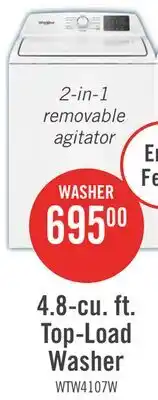 The Brick Whirlpool 4.8 Cu. Ft. Top Load Washer with 2-in-1 Removable Agitator - WTW4107SW offer