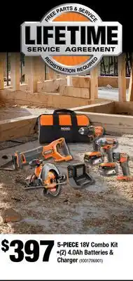 Home Depot 5-PIECE 18V COMBO KIT (2) 4.0AH BATTERIES & CHARGER offer