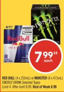Shoppers Drug Mart RED BULL (4 x 250mL) or MONSTER (4 x 473mL) ENERGY DRINK offer