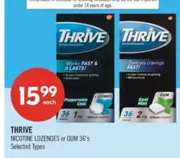 Shoppers Drug Mart THRIVE NICOTINE LOZENGES or GUM offer