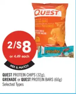 Shoppers Drug Mart QUEST PROTEIN CHIPS (32g), GRENADE or QUEST PROTEIN BARS (60g) offer