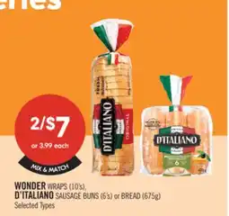 Shoppers Drug Mart WONDER WRAPS (10's), D'ITALIANO SAUSAGE BUNS (6's) or BREAD (675g) offer