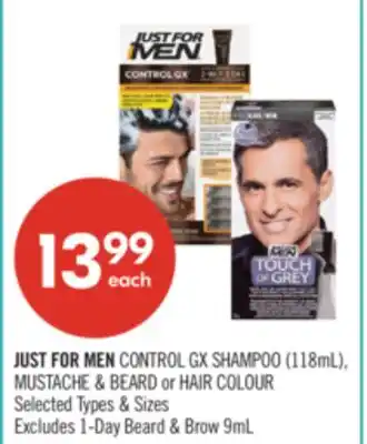 Shoppers Drug Mart JUST FOR MEN CONTROL GX SHAMPOO (118mL), MUSTACHE & BEARD or HAIR COLOUR offer