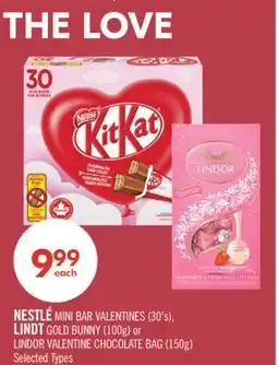 Shoppers Drug Mart NESTLÉ MINI BAR VALENTINES (30's), LINDT GOLD BUNNY (100g) or LINDOR VALENTINE CHOCOLATE BAG (150g) offer