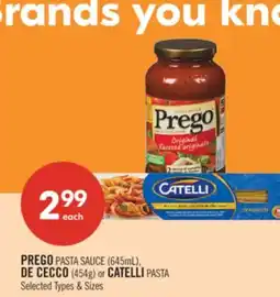 Shoppers Drug Mart PREGO PASTA SAUCE (645mL), DE CECCO (454g) or CATELLI PASTA offer