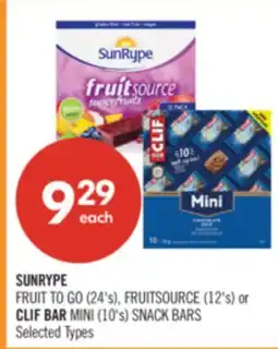 Shoppers Drug Mart SUNRYPE FRUIT TO GO (24's), FRUITSOURCE (12's) or CLIF BAR MINI (10's) SNACK BARS offer