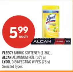 Shoppers Drug Mart FLEECY FABRIC SOFTENER (1.36L), ALCAN ALUMINUM FOIL (50') or LYSOL DISINFECTING WIPES (75's) offer