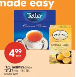 Shoppers Drug Mart TAZO, TWININGS (20's) or TETLEY (40's - 72's) TEA offer