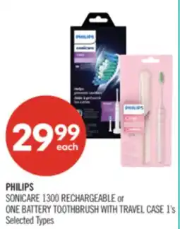 Shoppers Drug Mart PHILIPS SONICARE 1300 RECHARGEABLE or ONE BATTERY TOOTHBRUSH WITH TRAVEL CASE offer