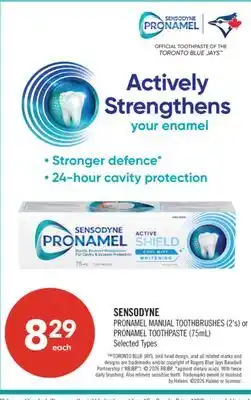 Shoppers Drug Mart SENSODYNE PRONAMEL MANUAL TOOTHBRUSHES (2's) or PRONAMEL TOOTHPASTE (75mL) offer