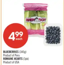 Shoppers Drug Mart BLUEBERRIES (340g) Product of Peru ROMAINE HEARTS (3pk) Product of USA offer