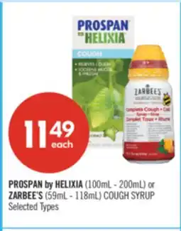 Shoppers Drug Mart PROSPAN by HELIXIA (100mL - 200mL) or ZARBEE'S (59mL - 118mL) COUGH SYRUP offer