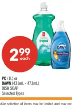 Shoppers Drug Mart PC (1L) or DAWN (431mL - 473mL) DISH SOAP offer