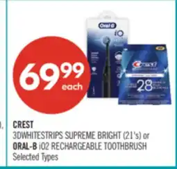 Shoppers Drug Mart CREST 3DWHITESTRIPS SUPREME BRIGHT (21's) or ORAL-B i02 RECHARGEABLE TOOTHBRUSH offer