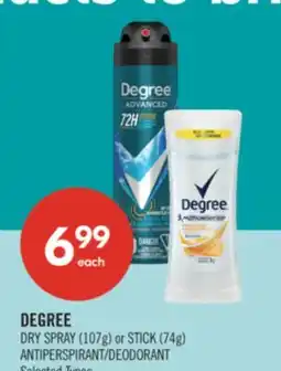 Shoppers Drug Mart DEGREE DRY SPRAY (107g) or STICK (74g) ANTIPERSPIRANT/DEODORANT offer