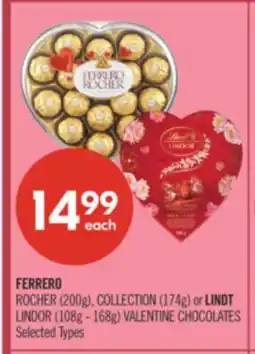 Shoppers Drug Mart FERRERO ROCHER (200g), COLLECTION (174g) or LINDT LINDOR (108g - 168g) VALENTINE CHOCOLATES offer