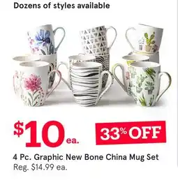 Kitchen Stuff Plus 4 Pc. Graphic New Bone China Mug Set offer