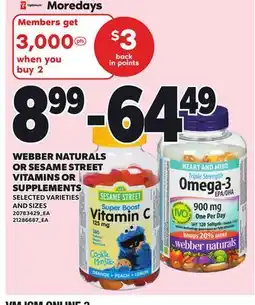 Independent City Market WEBBER NATURALS OR SESAME STREET VITAMINS OR SUPPLEMENTS offer