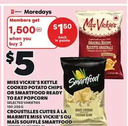 Independent City Market MISS VICKIE'S KETTLE COOKED POTATO CHIPS OR SMARTFOOD READY TO EAT POPCORN offer