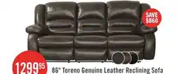 The Brick Toreno 86 Genuine Leather Reclining Sofa - Brown offer