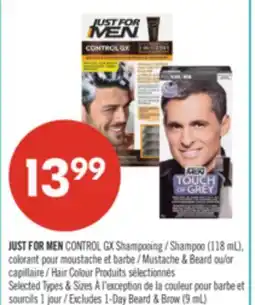 Pharmaprix JUST FOR MEN CONTROL GX Shampoo (118 mL), Mustache & Beard or Hair Colour offer