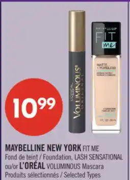 Pharmaprix MAYBELLINE NEW YORK FIT ME Foundation, LASH SENSATIONAL or L'ORÉAL VOLUMINOUS Mascara offer