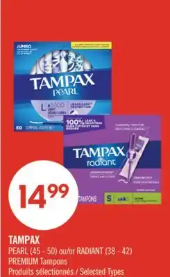 Pharmaprix TAMPAX PEARL (45 - 50) or RADIANT (38 - 42) PREMIUM Tampons offer