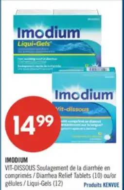 Pharmaprix IMODIUM VIT-DISSOUS Diarrhea Relief Tablets (10) or Liqui-Gels (12) offer