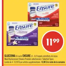 Pharmaprix GLUCERNA (6) or ENSURE (4 - 6) Meal Replacement Shakes offer