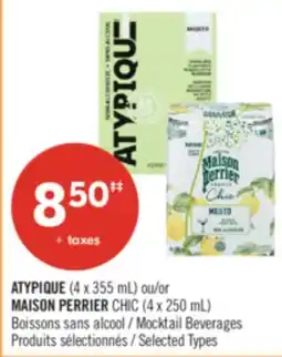 Pharmaprix ATYPIQUE (4 x 355 mL) or MAISON PERRIER CHIC (4 x 250 mL) Mocktail Beverages offer