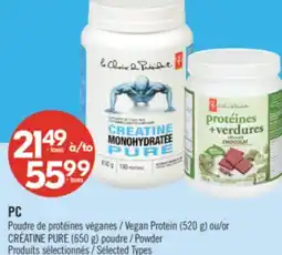Pharmaprix PC Vegan Protein (520 g) or CRÉATINE PURE (650 g) Powder offer