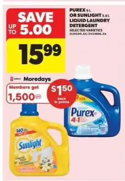 Real Canadian Superstore Purex 6L or Sunlight 5.6L Liquid Laundry Detergent offer
