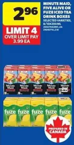 Real Canadian Superstore Minute maid, five alive or fuze iced tea drink boxes offer