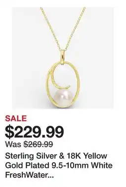 TSC Stores Sterling Silver & 18K Yellow Gold Plated 9.5-10mm White FreshWater Cultured Pearl Geometric Pendant offer