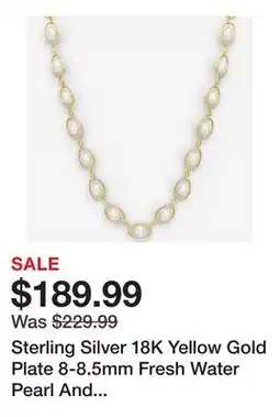 TSC Stores Sterling Silver 18K Yellow Gold Plate 8-8.5mm Fresh Water Pearl And Cubic Zirconia Necklace offer