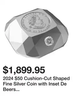 TSC Stores 2024 $50 Cushion-Cut Shaped Fine Silver Coin with Inset De Beers Cushion-Cut Genuine Diamond offer