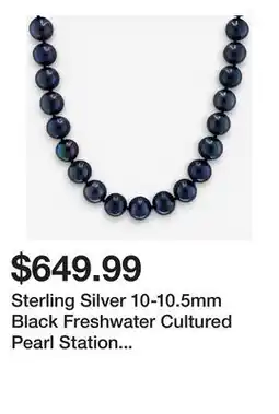 TSC Stores Sterling Silver 10-10.5mm Black Freshwater Cultured Pearl Station Necklace offer