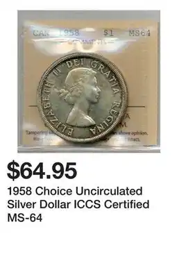 TSC Stores 1958 Choice Uncirculated Silver Dollar ICCS Certified MS-64 offer
