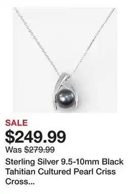 TSC Stores Sterling Silver 9.5-10mm Black Tahitian Cultured Pearl Criss Cross Pendant With Chain offer