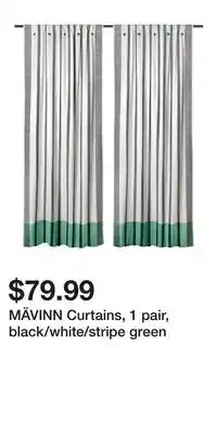 IKEA MÄVINN Curtains, 1 pair, black/white/stripe green offer