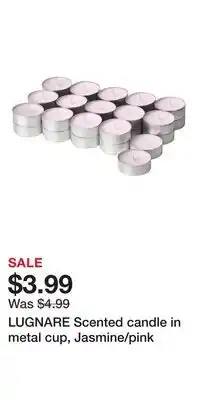 IKEA LUGNARE Scented candle in metal cup, Jasmine/pink offer