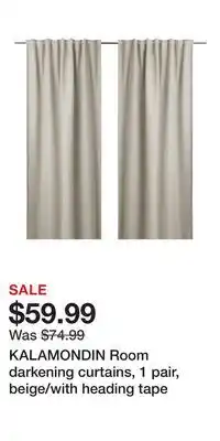 IKEA KALAMONDIN Room darkening curtains, 1 pair, beige/with heading tape offer