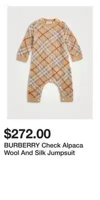 Holt Renfrew BURBERRY Check Alpaca Wool And Silk Jumpsuit offer
