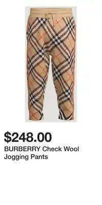 Holt Renfrew BURBERRY Check Wool Jogging Pants offer