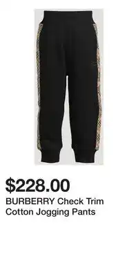 Holt Renfrew BURBERRY Check Trim Cotton Jogging Pants offer