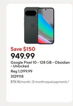 Staples Google Pixel 10 - 128 GB - Obsidian - Unlocked offer